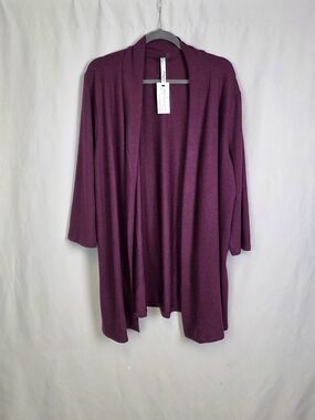 Women's NY Collection Maroon Open Front 3/4 Sleeve Cardigan Size 1X NWT